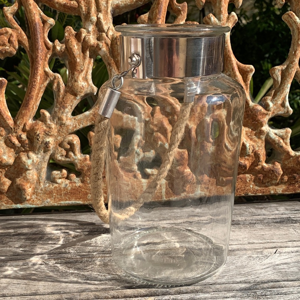 Glass Lantern Vase with Rope Handle - Clear Glass - Picture 10 of 11